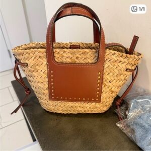Mango Tan and Brown Woven Tote Bag